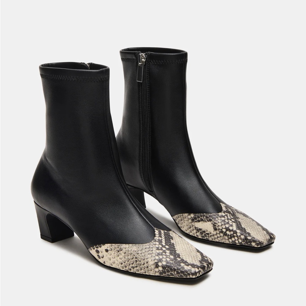 Steve Madden Black Ankle Boots with Snakeskin Toe